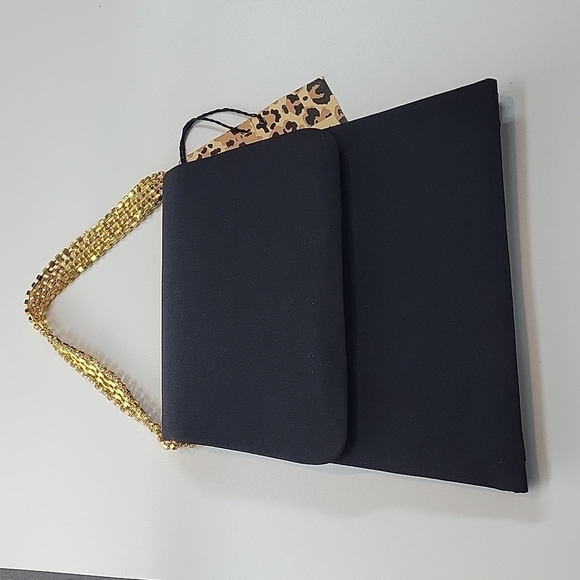 Vintage Kenneth Jay Lane Evening Bag Black Gold Rhinestones Crossbody or clutch - Picture 13 of 16
